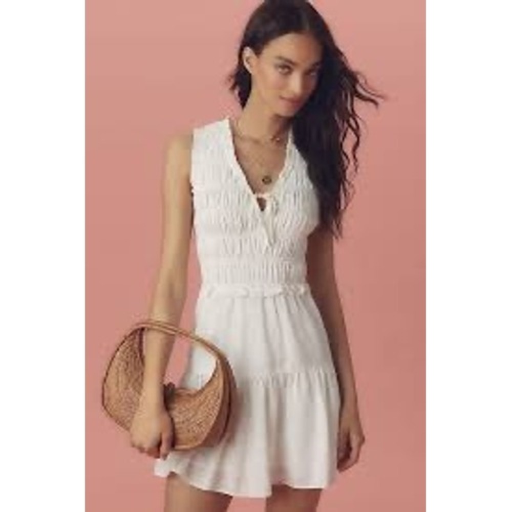 Anthropologie PAIGE‎ Fraise V Neck Sleeveless Mini Dress White Small New W/ Tags